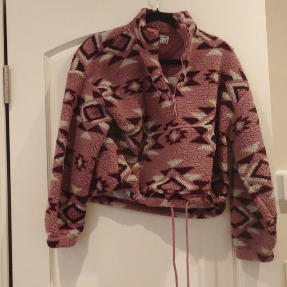 Hippie Rose Desert Mauve Aztec Pink Sherpa Half Zip Pullover New w/ Tags Size S - Picture 1 of 5